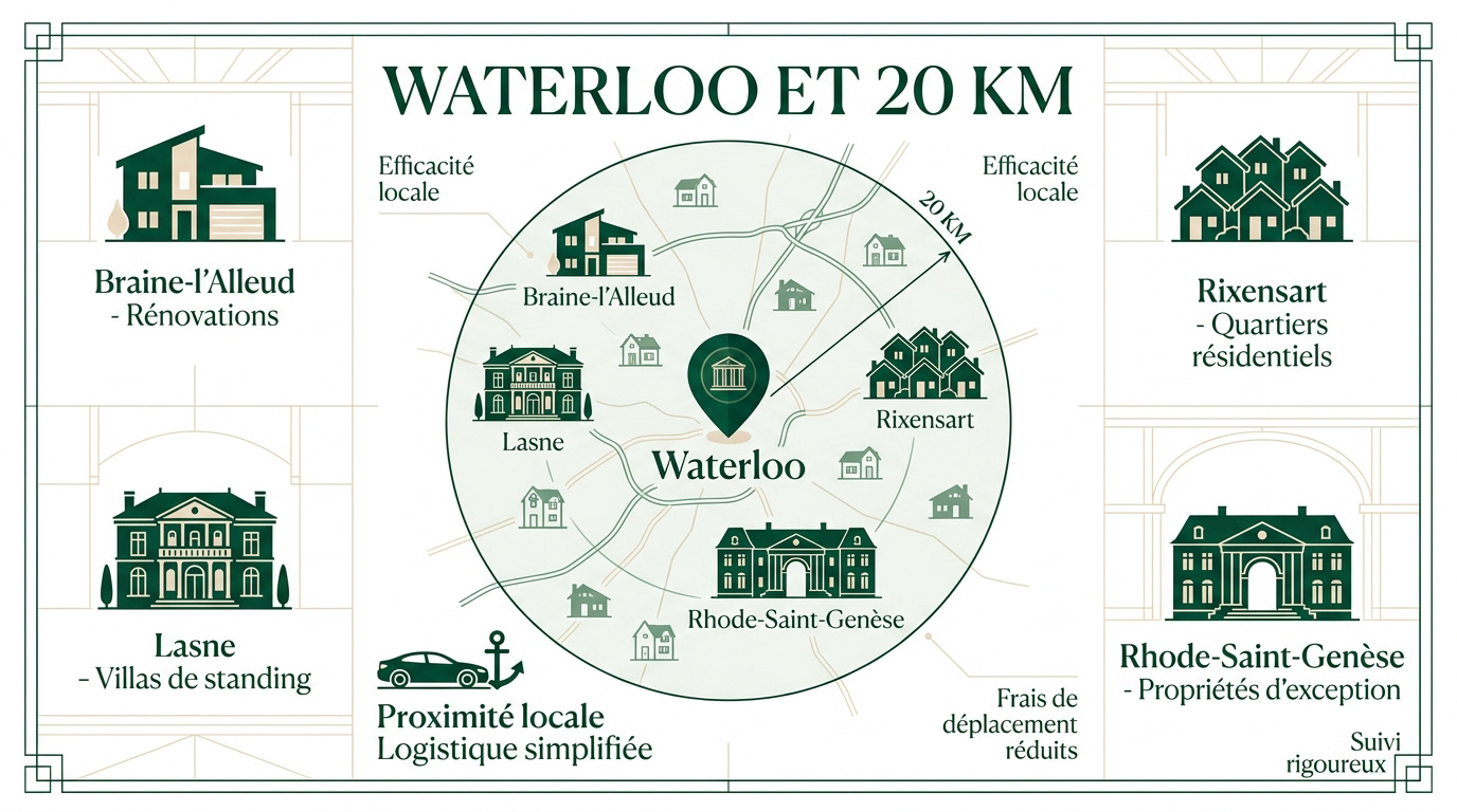 Carte de la zone d'intervention de notre entreprise de peinture Waterloo et ses environs