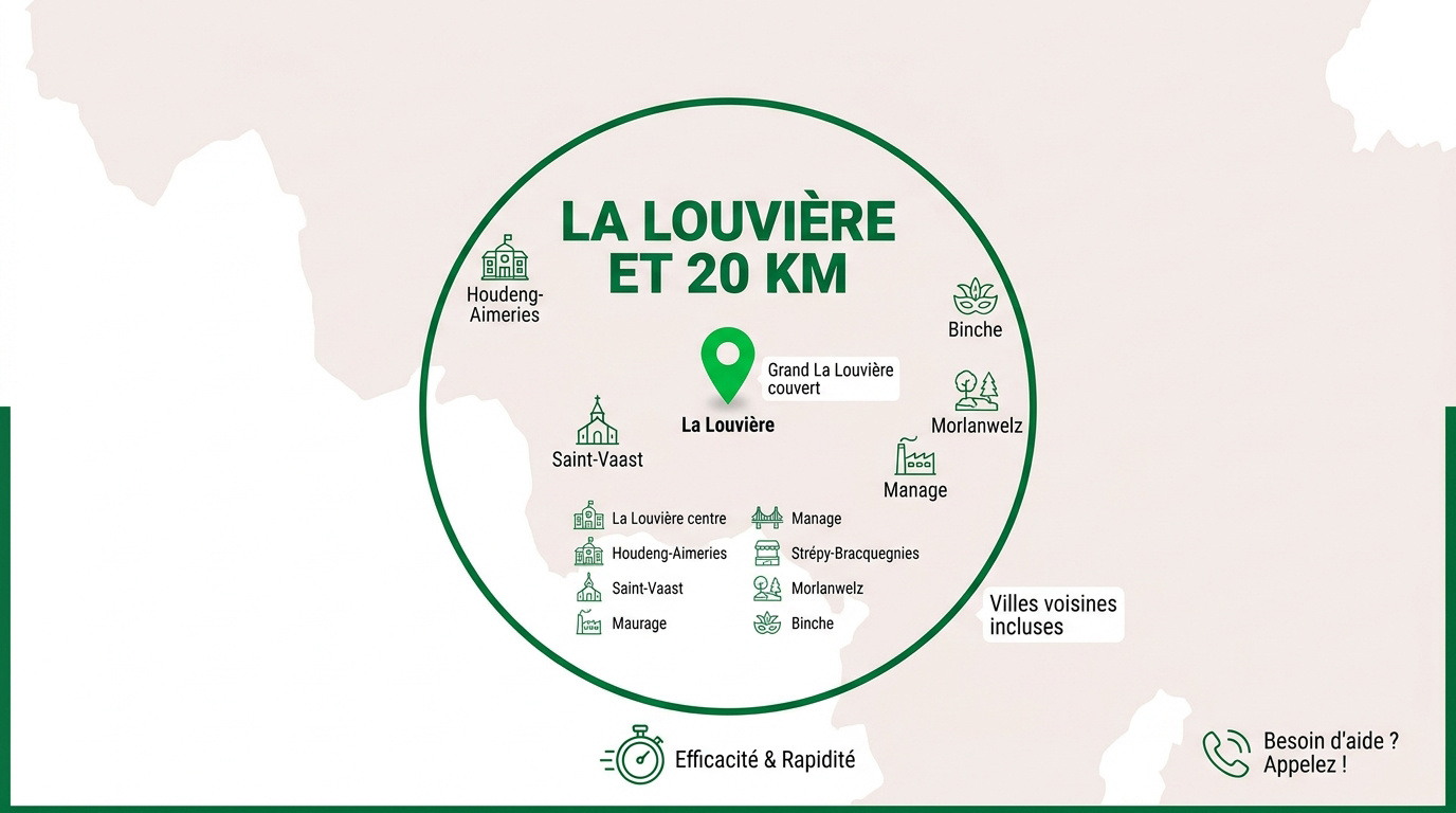 Carte de la zone d'intervention de l'entreprise de peinture La Louvière et ses environs
