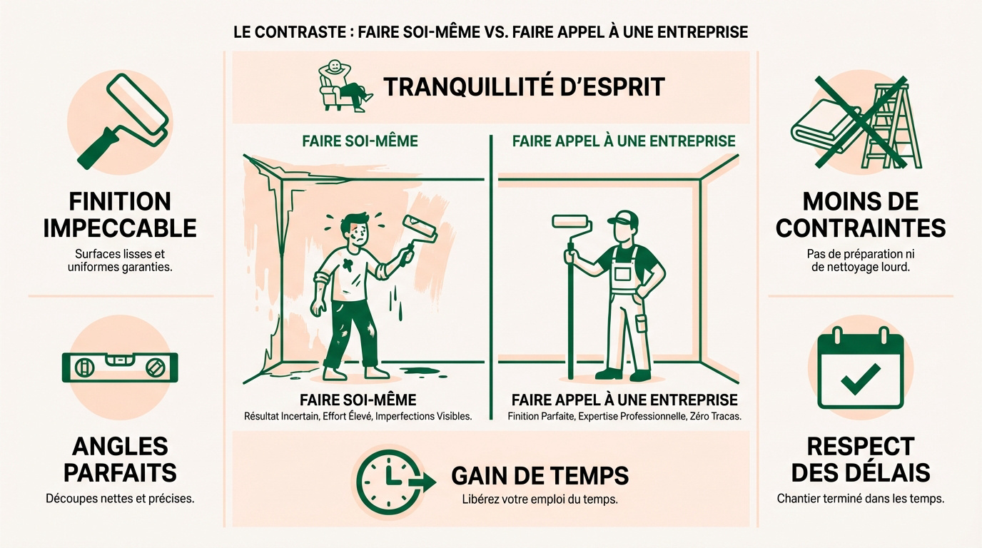 Comparaison entre un travail de peinture amateur et une finition professionnelle nette