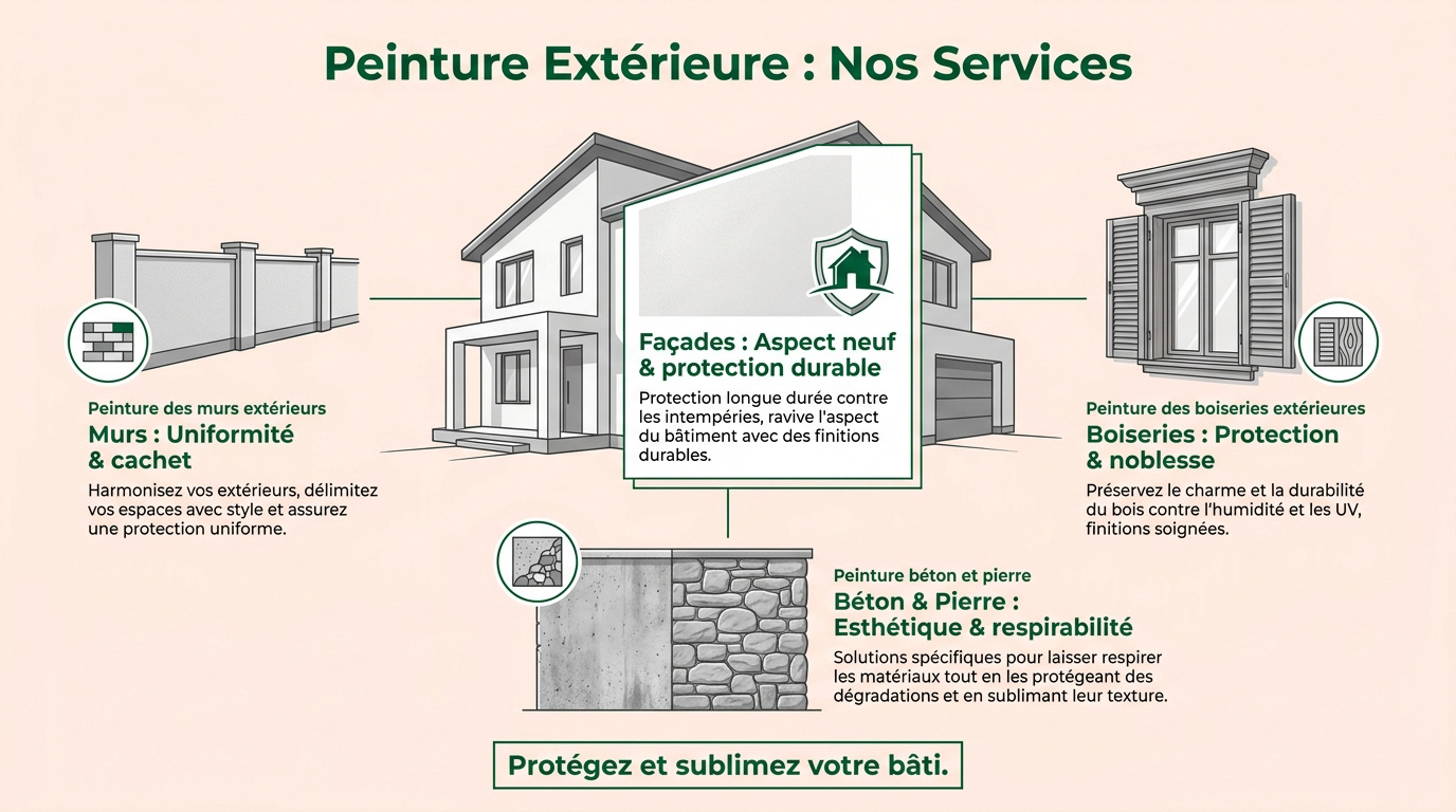 Infographie présentant les services de ravalement et peinture de façade