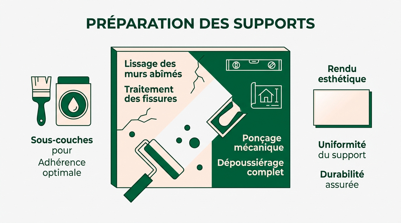 Préparation professionnelle des murs avant mise en peinture intérieure