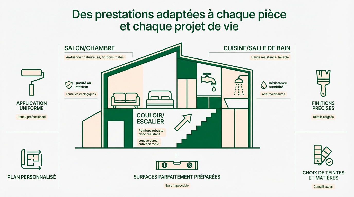 Travaux de peinture intérieure professionnelle dans un salon moderne