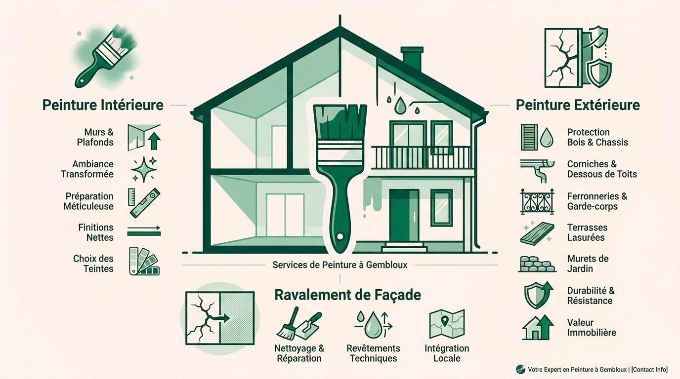 Travaux de peinture intérieure et ravalement de façade à Gembloux
